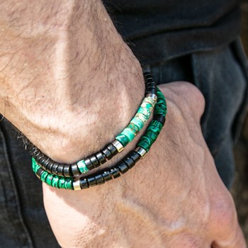Bracelet Perles Heishi Malachite Et Agate Noire