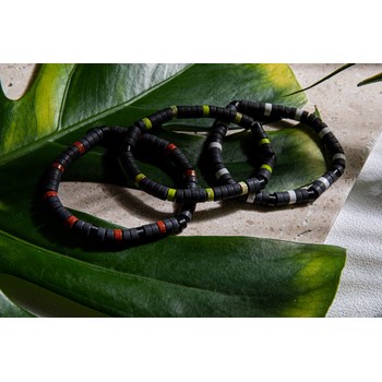 Bracelet Perles Heishi Agate Noire Mate Turquoise Blanche
