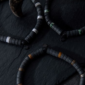 Bracelet Perles Heishi Agate Noire Mate Jaspe Vert Tacheté
