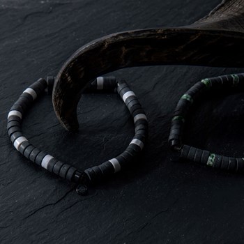 Bracelet Perles Heishi Agate Noire Mate Jaspe Vert Tacheté