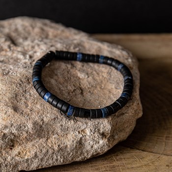Bracelet Perles Heishi Agate Noire Mate Lapis Lazuli