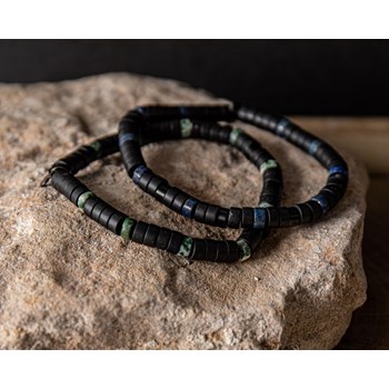 Bracelet Perles Heishi Agate Noire Mate Lapis Lazuli
