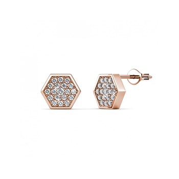 Hexagon Earrings - Rose Gold and Crystal