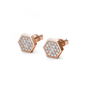 Hexagon Earrings - Rose Gold and Crystal