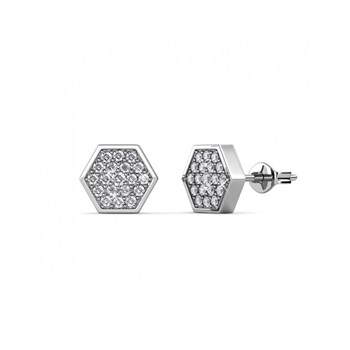 Hexagon Earrings - Silver and Crystal