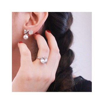 Hexagon Earrings - Silver and Crystal