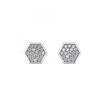 Hexagon Earrings - Silver and Crystal