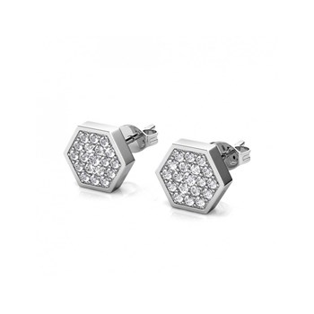 Hexagon Earrings - Silver and Crystal
