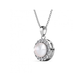 Circlet Pearl Pendant - Silver and Crystal