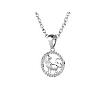 Lion Zodiac Pendant - Silver and Crystal