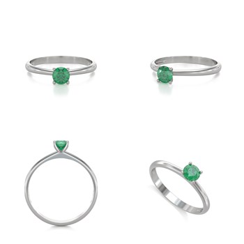Bague ADEN Solitaire Or 585 Blanc Emeraude 1.59grs