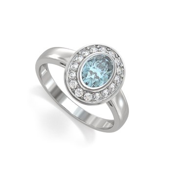 Bague ADEN Aigue-Marine et diamants sur Argent 925 2.788grs