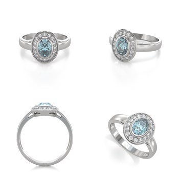 Bague ADEN Aigue-Marine et diamants sur Argent 925 2.788grs