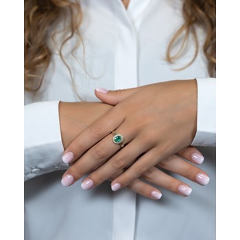 Bague ADEN Or 585 Blanc Emeraude et diamants 2.788grs