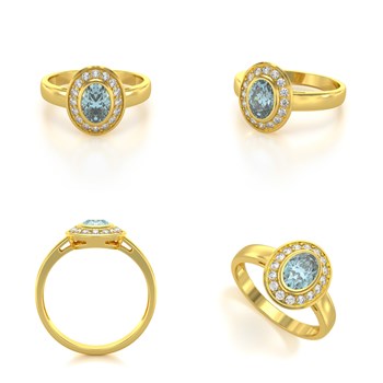 Bague ADEN Or 585 Jaune Aigue-Marine et diamants 2.788grs