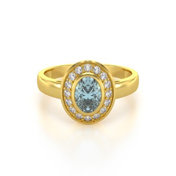 Bague ADEN Or 585 Jaune Aigue-Marine et diamants 2.788grs