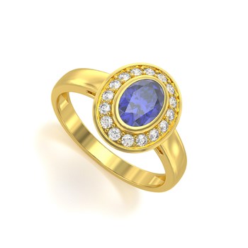 Bague ADEN Or 585 Jaune Tanzanite et diamants 2.788grs