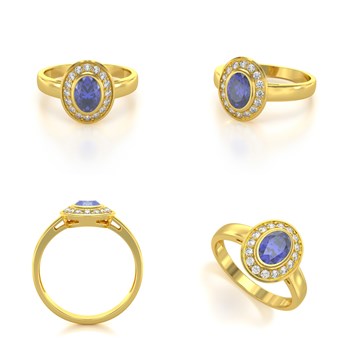 Bague ADEN Or 585 Jaune Tanzanite et diamants 2.788grs