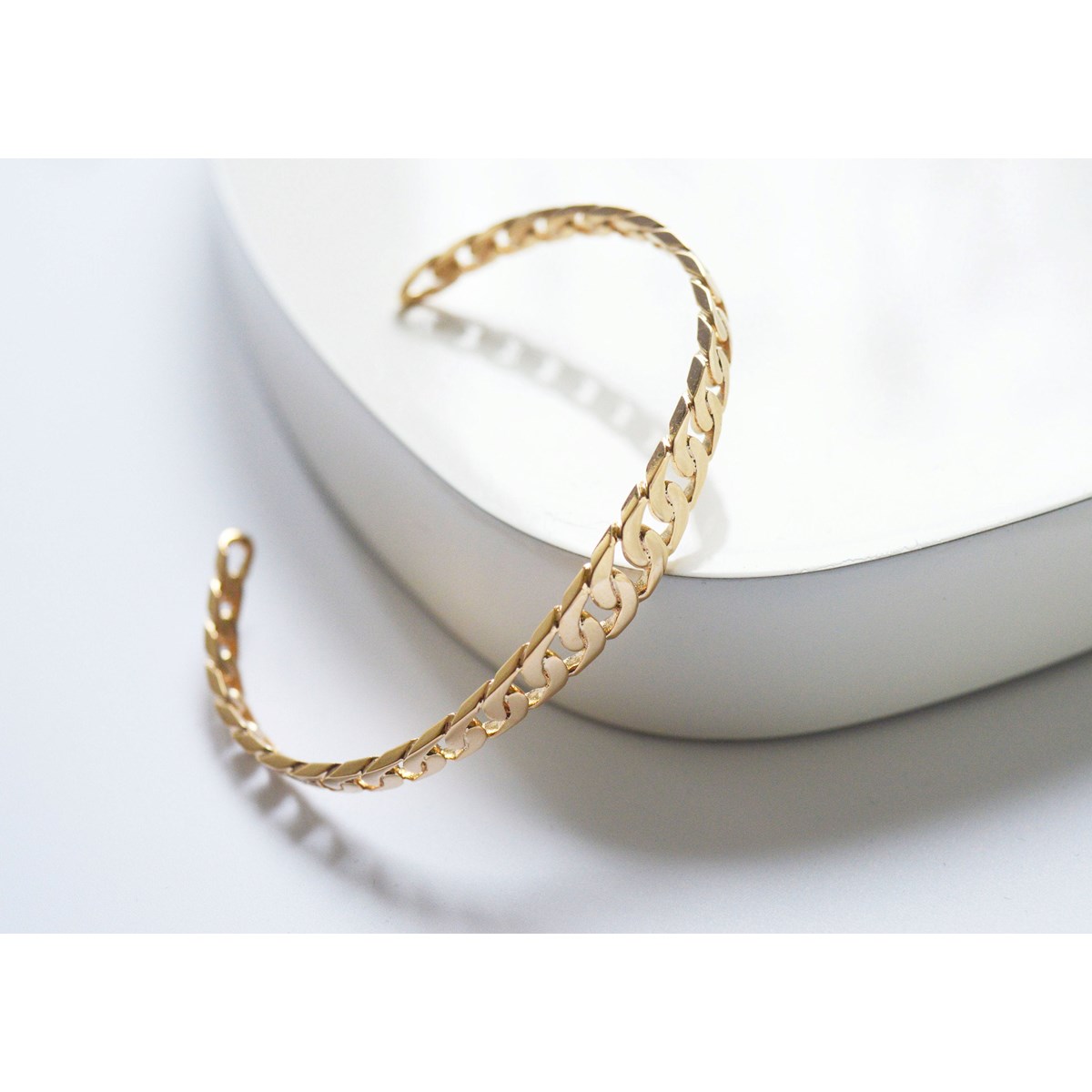 Bracelet jonc style maille chaine rigide semi ouvert ajustable-Plaqué or - vue 2