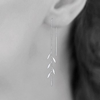 Boucles d'oreilles traversantes chaînes pampilles tombantes Argent 925 Rhodié