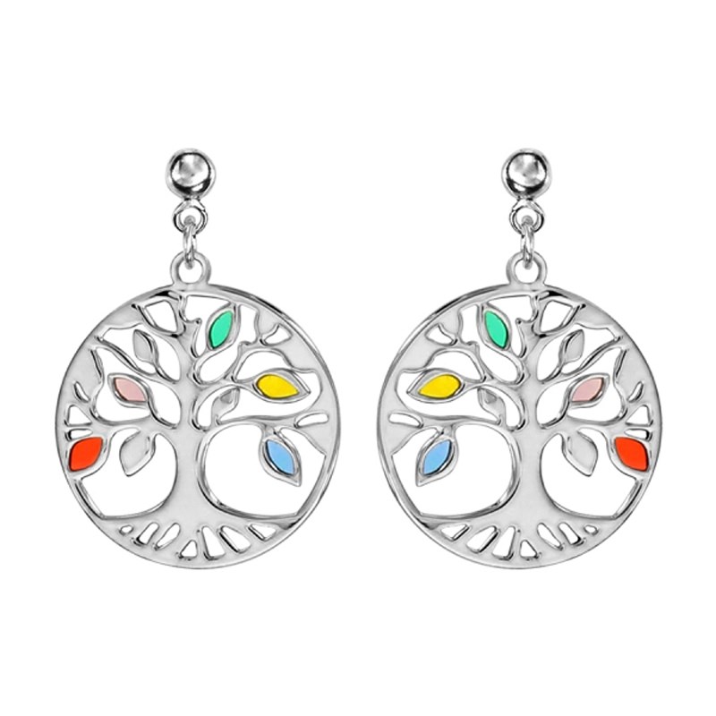 Boucles d'oreilles Arbre de vie - Résine multi couleurs