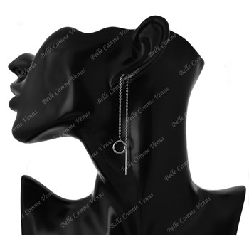 Boucles d'oreilles traversantes cercle tombant avec chaînette Argent 925 Rhodié