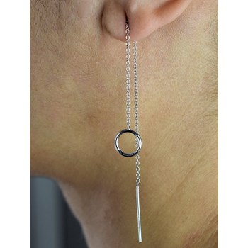 Boucles d'oreilles traversantes cercle tombant avec chaînette Argent 925 Rhodié