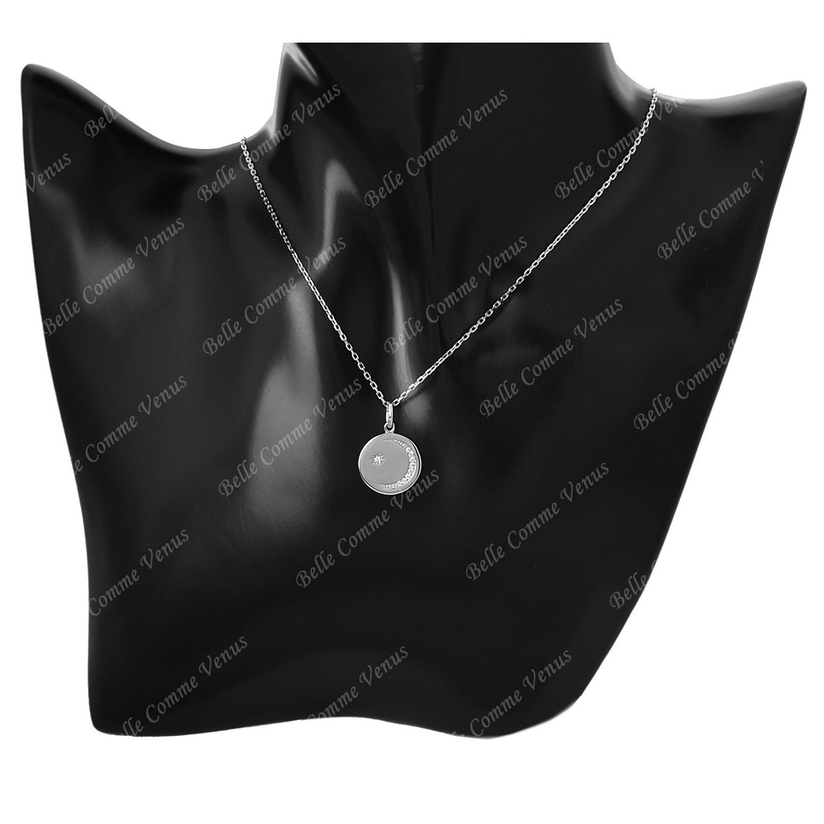 Collier médaille étoile et lune d'oxyde de zirconium Argent 925 Rhodié - vue 2