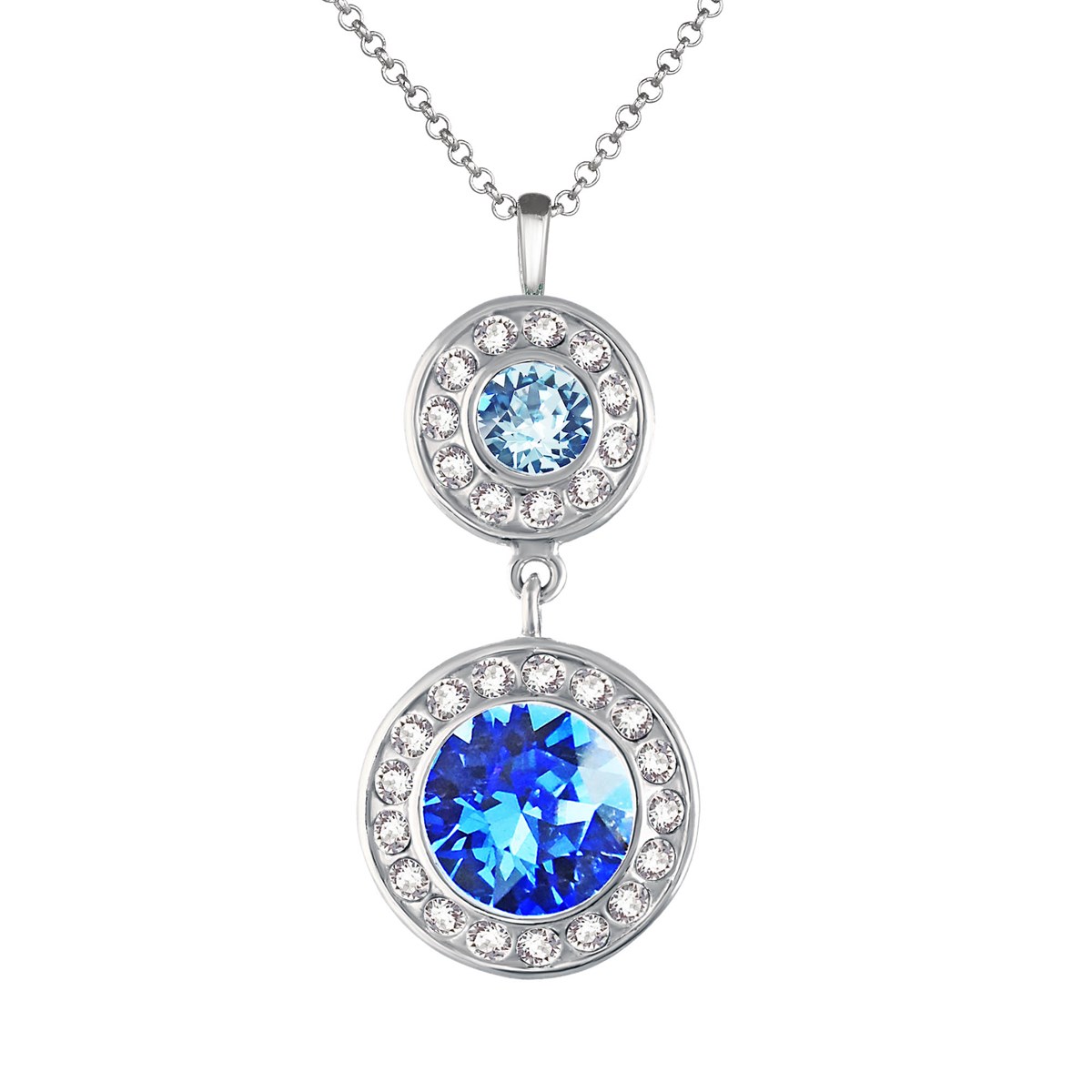Pendentif rond + chaîne ISABELLE Argenté & Bleu Saphir