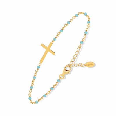 Bracelet croix dorée et petite perles rose - bijoux cadeaux Femme