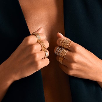 Bague Argent Dorée Anneaux Ondulés