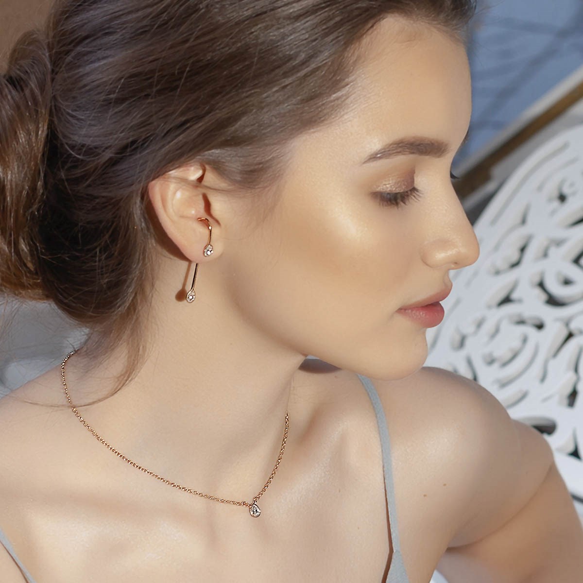 Collier ras de cou ROSÉE goutte Doré & Blanc - vue 2