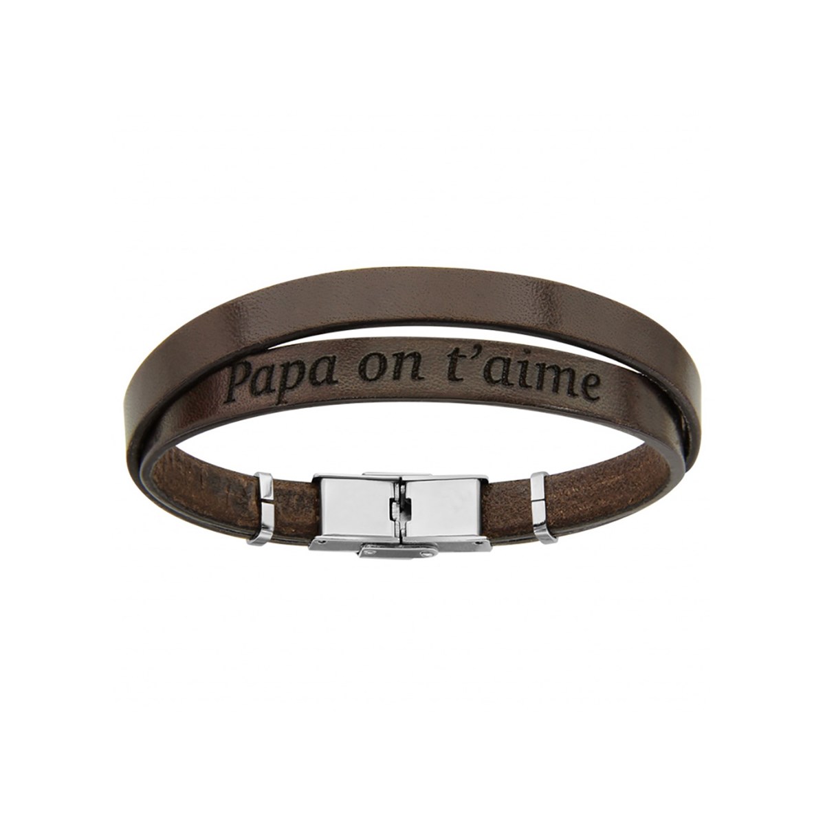 Bracelet Cuir marron - Papa on t'aime