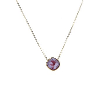 Steel necklace with plum-colored cut crystal and adjustable chain