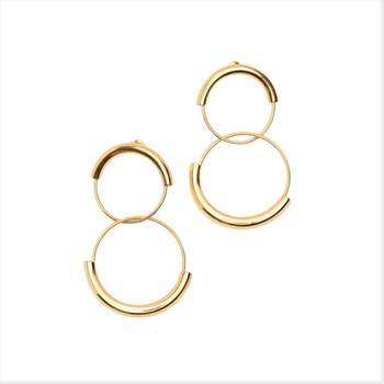 Boucles d'oreilles pendantes avec deux anneaux en acier dorées