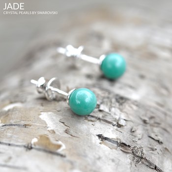 925 silver earrings with pearly jade green Swarovski crystal beads