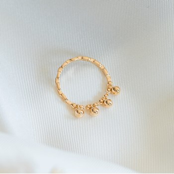 Bague Fine Petites Perles Breloques Plaqué Or Tendance