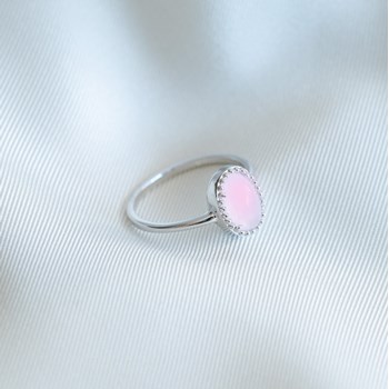 Bague Argent Pierre Precieuse Quartz Rose Cabochon