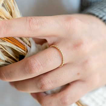 Bague Fine Plaqué Or Perlée Boules Tendance