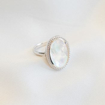 Bague Nacre Argent Créateur Tendance Pierre Precieuse Blanche