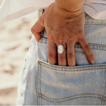 Bague Nacre Argent Créateur Tendance Pierre Precieuse Blanche
