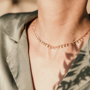 Collier Ras de Cou Pampilles Plaqué Or Créateur Tendance Accumulation
