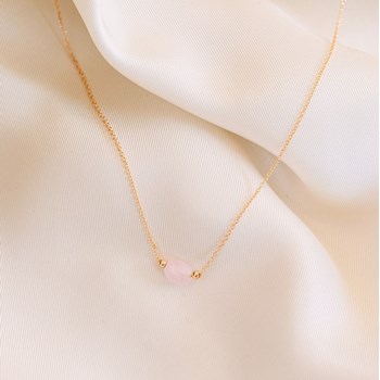 Collier Fin Quartz Rose Plaqué Or Pierre Precieuse