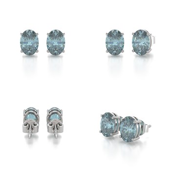 Boucles d'oreilles ADEN Aigue-Marine Forme Ovale sur Argent 925 1.6grs