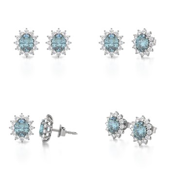 Boucles d'oreilles ADEN Aigue-Marine et Diamants sur Argent 925 1.25grs