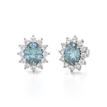 Boucles d'oreilles ADEN Aigue-Marine et Diamants sur Argent 925 1.25grs