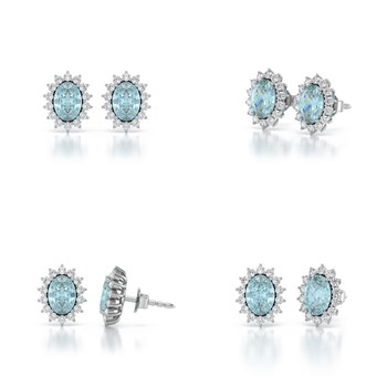 Boucles d'oreilles ADEN Aigue-Marine et Diamants sur Argent 925 2.25grs