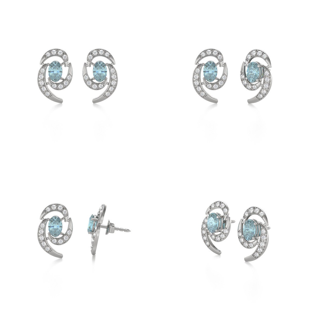 Boucles d'oreilles ADEN Aigue-Marine et Diamants sur Argent 925 2.6grs - vue 2