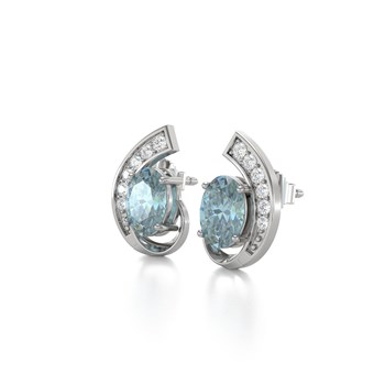 Boucles d'oreilles ADEN Aigue-Marine et Diamants sur Argent 925 2.10grs