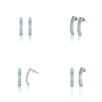 Boucles d'oreilles ADEN Aigue-Marine et Diamants sur Argent 925 2.40grs